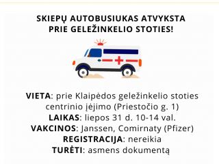 Skiepų autobusiukas šeštadienį lauks prie stoties