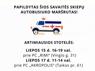 Papildytas šios savaitės skiepų autobusiuko maršrutas