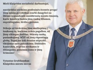Klaipėdos meras sveikina uostamiesčio socialinius darbuotojus