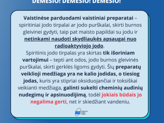 Dėl įvykių Ukrainoje kalio jodido tablečių ir kitų jodo preparatų vartoti nereikia