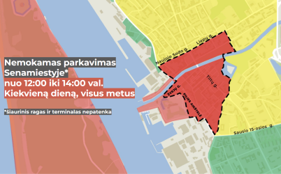 Klaipėdos senamiestyje įsigalioja nemokamas parkavimas pietų metu