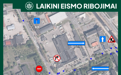 Informacija apie laikinus eismo ribojimus Paryžiaus Komunos gatvėje